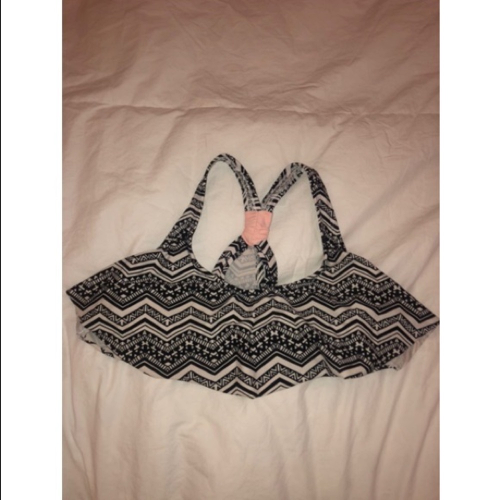 white & black patterned bikini top